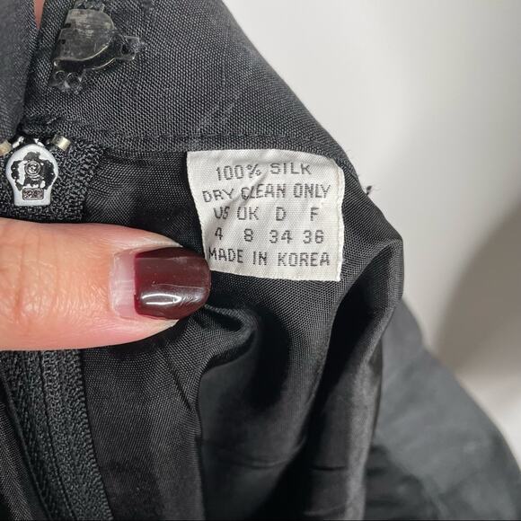 Nipon Boutique 2 Piece Silk Set Blouse and Skirt Peplum Ruffle Bow VTG Black 4 - Picture 6 of 13